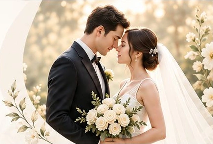A bride and groom sharing a quiet moment with an ivory wedding bouquet.